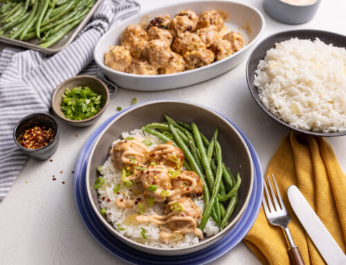 Turkey Firecracker Meatballs with Coconut Rice & Green Beans *Contains Coconut