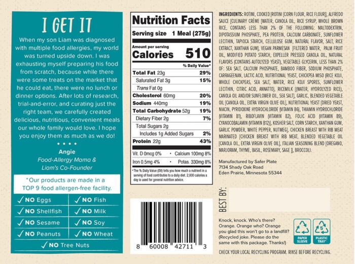 chicken alfredo back label